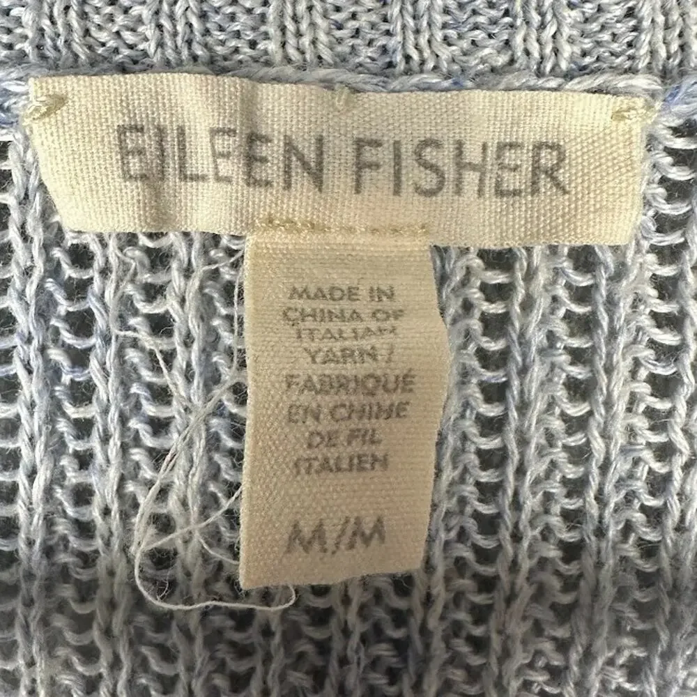 Eileen Fisher Sweater Womens Medium Blue Linen Sleeveless Luxury Resort Preppy - Picture 8 of 12